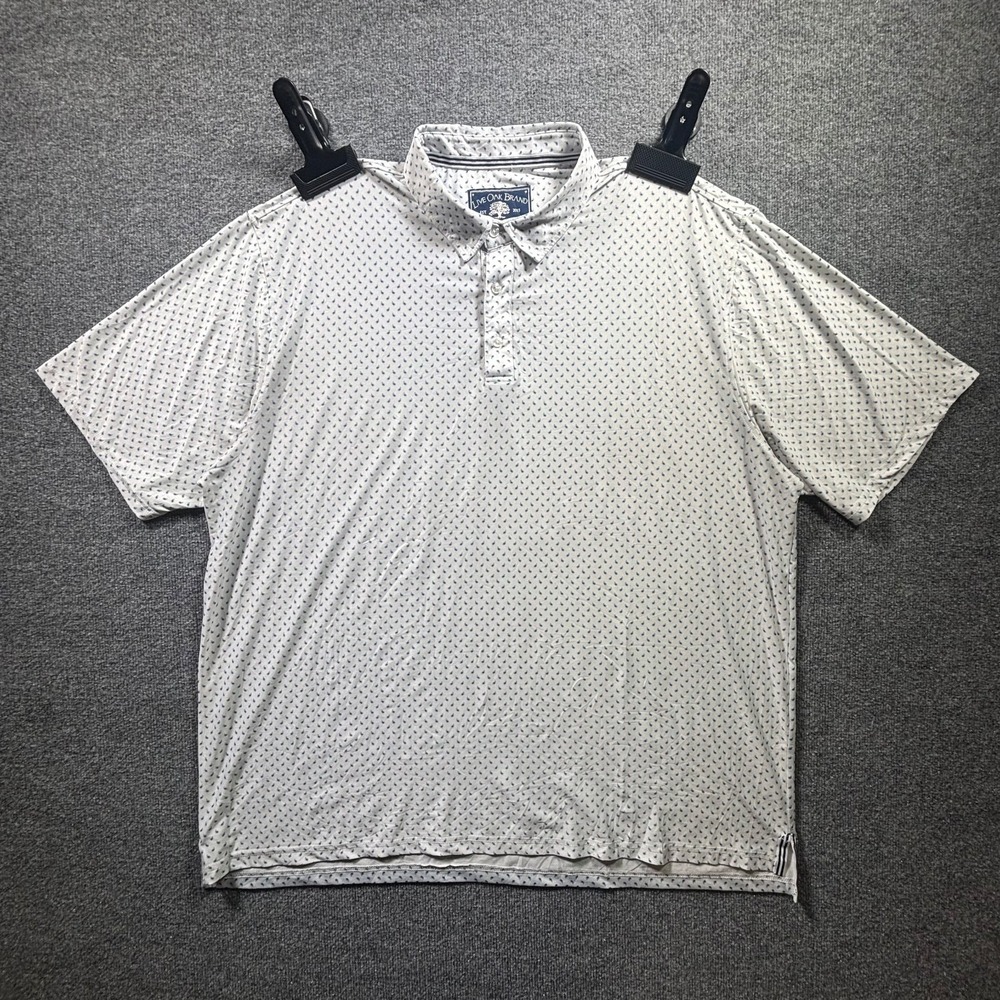 Live Oak Brand Polo Shirt Men's 3XL White Paisley Stretch Print Golf Performance
